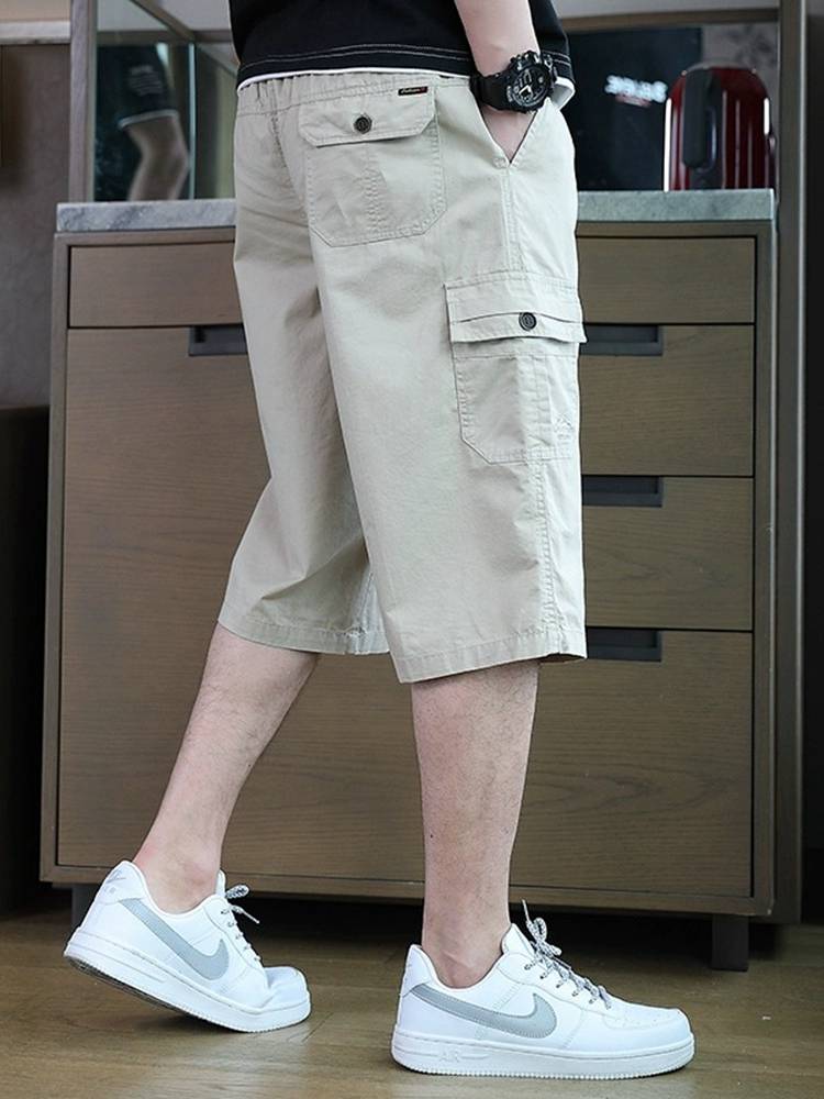 Tommy cotton casual shorts Men's summer thin large size loose sports crop pants middle -aged men's horse pants outside