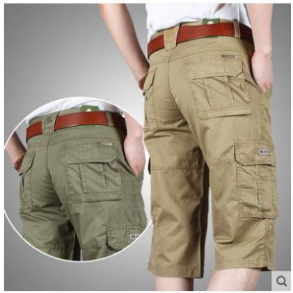 Summer multi -pocket shorts, cotton cropped pants, men's foot, wide legs 7, labor pants, fat increase men's horse pants pants