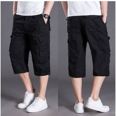 Summer multi -pocket shorts, cotton cropped pants, men's foot, wide legs 7, labor pants, fat increase men's horse pants pants