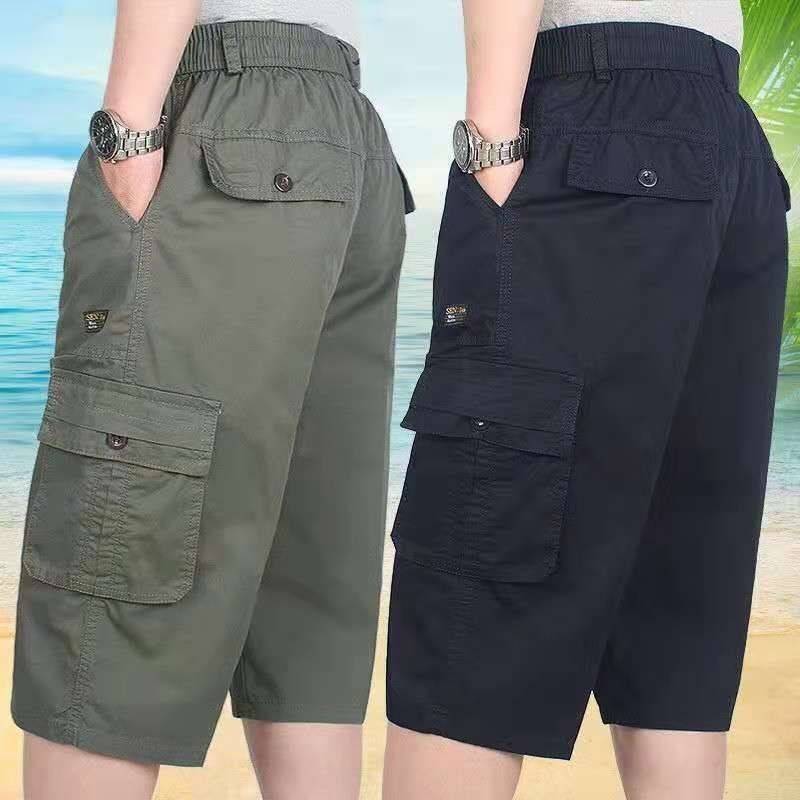 Middle -aged and elderly men in summer Dad's pure cotton suit shorts high -waist loose multi -bag panty pants men's casual pants