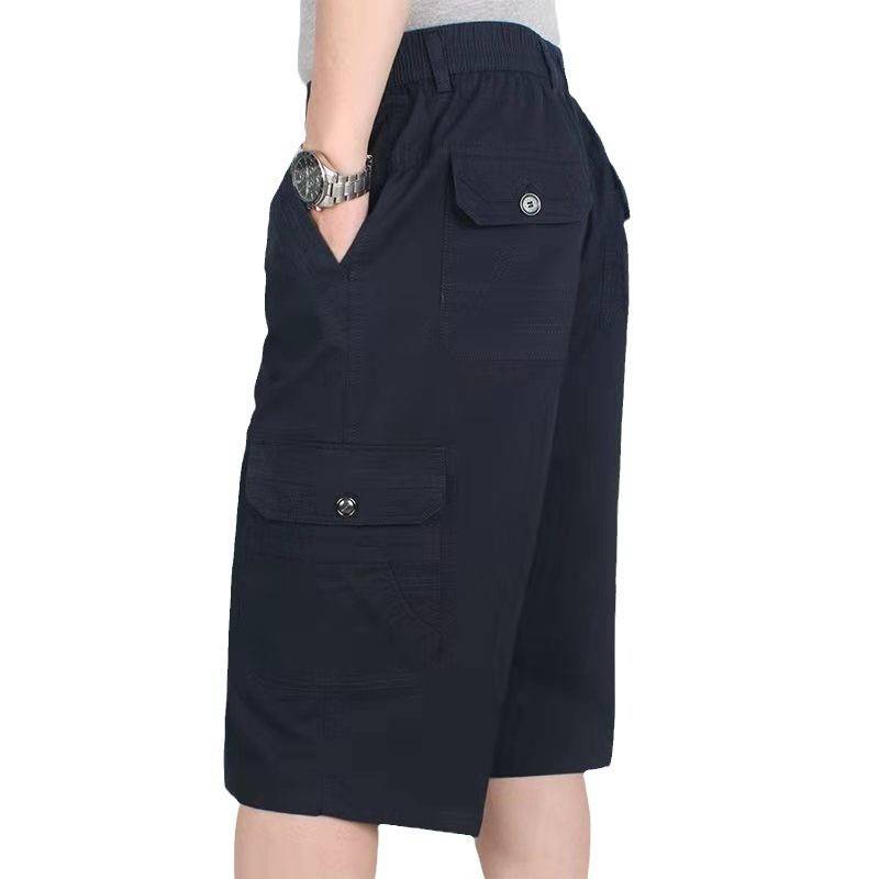 Middle -aged and elderly men in summer Dad's pure cotton suit shorts high -waist loose multi -bag panty pants men's casual pants