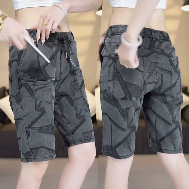 Summer ice silk casual shorts men's loose straight horse pants 2024 new thin medium pants breathable penta
