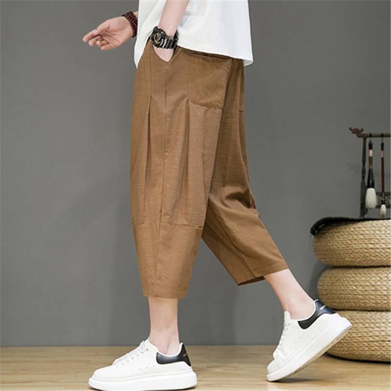 Liney pants men's summer thin outer wearing ice silk dried short shorts casual loose horse pants sports cropped pants