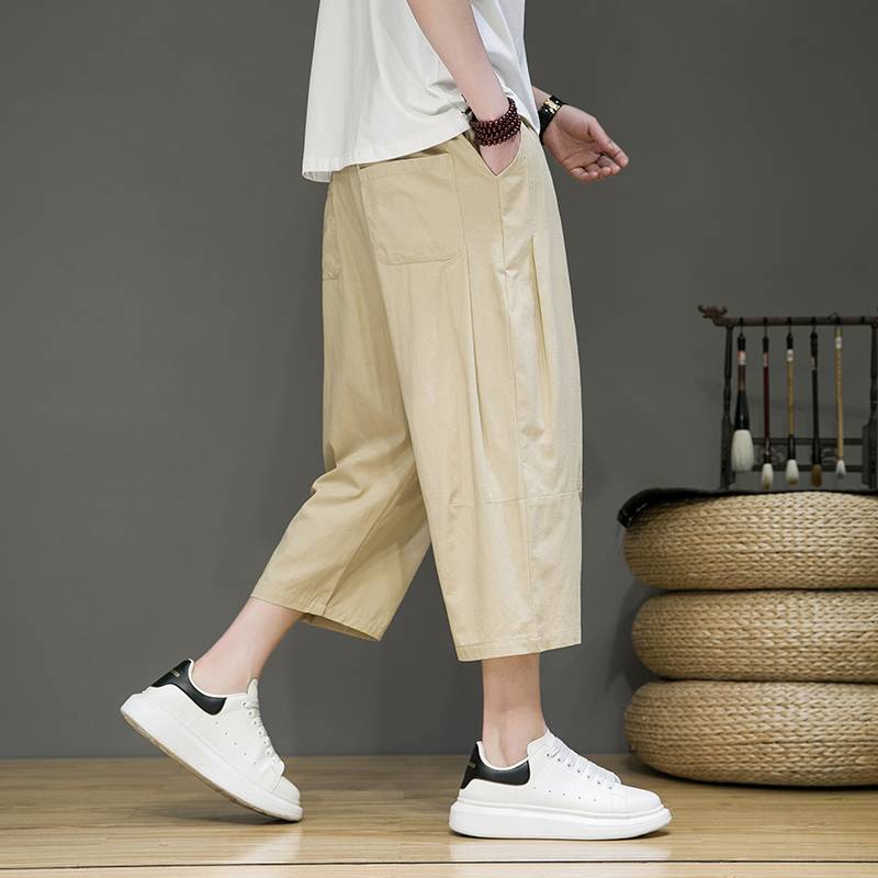 Liney pants men's summer thin outer wearing ice silk dried short shorts casual loose horse pants sports cropped pants