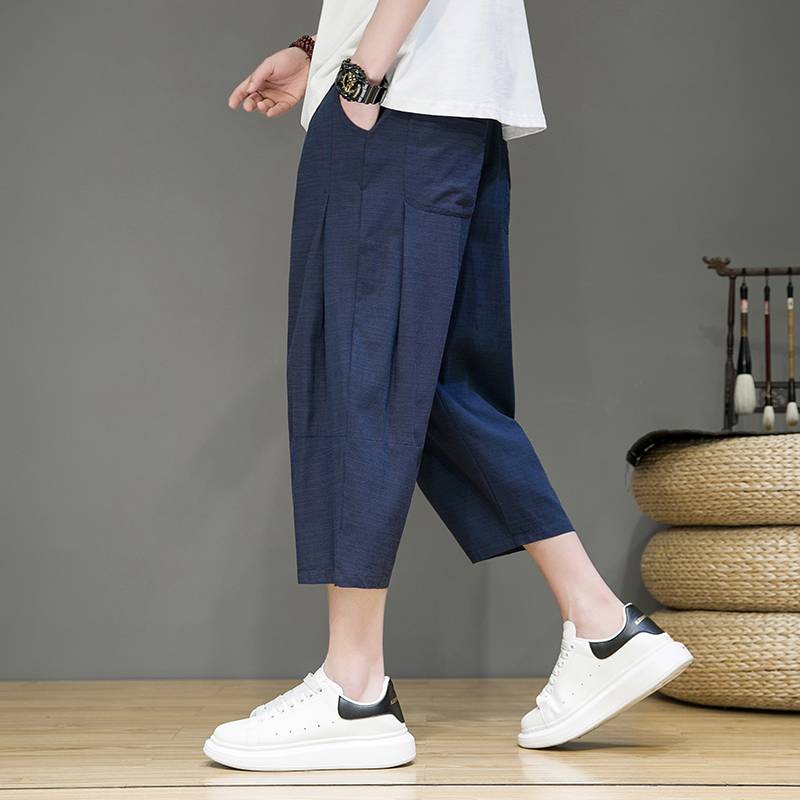 Liney pants men's summer thin outer wearing ice silk dried short shorts casual loose horse pants sports cropped pants