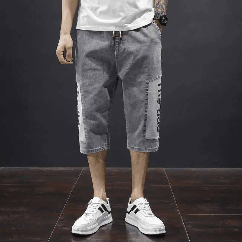 Summer thin 7 denim casual mid -pants men's straight tube trendy pants score Korean pants pants loose large size shorts