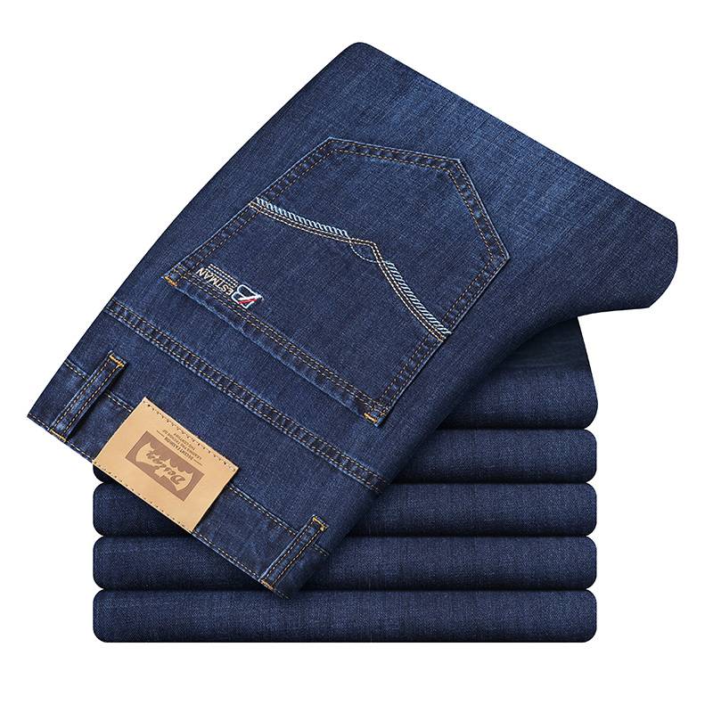 Men's summer new denim cropped pants loose thin straight stretch jeans business casual trendy pants