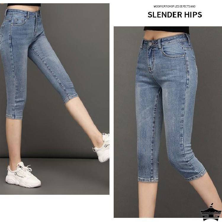 Retro Blue Seven Denims Female High -waisted Elytic Slim Slim Pants Straight Pants Horse Pants Summer Thin
