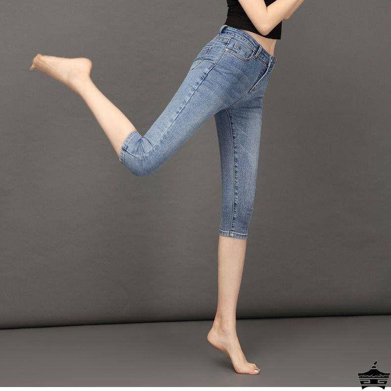 Retro Blue Seven Denims Female High -waisted Elytic Slim Slim Pants Straight Pants Horse Pants Summer Thin