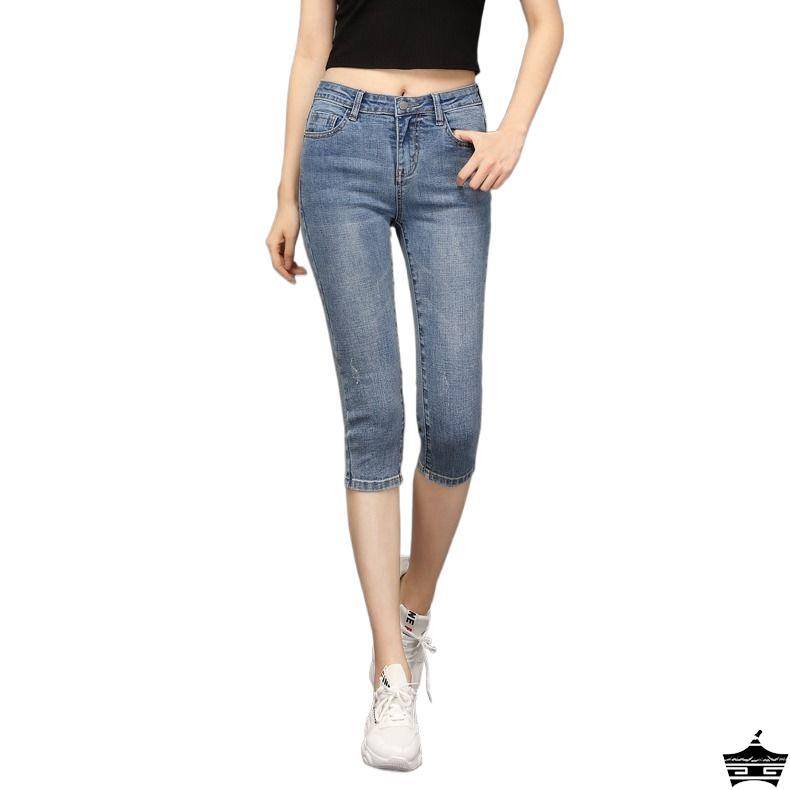Retro Blue Seven Denims Female High -waisted Elytic Slim Slim Pants Straight Pants Horse Pants Summer Thin