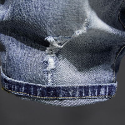 Denim shorts men's five -point pants tide slim Korean version of pants, pants, light blue elastic thin casual horse pants
