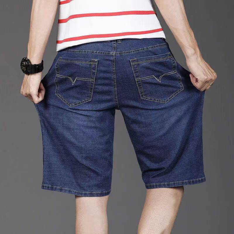 Summer Fat denim shorts, straight tube loose fat guy casual large size, pants pants pants high -waist elastic horse pants