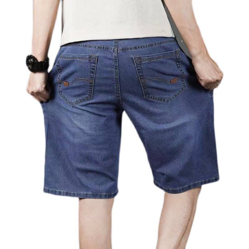 Summer Fat denim shorts, straight tube loose fat guy casual large size, pants pants pants high -waist elastic horse pants
