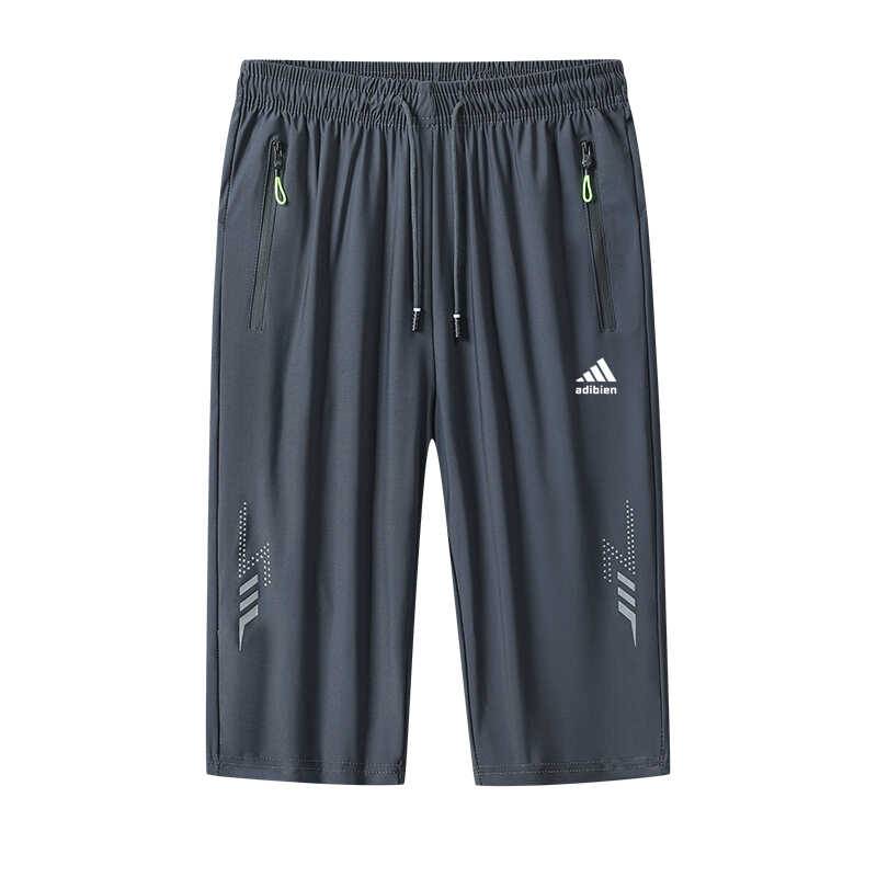 Crimson pants men's summer ice silk fast dry short pants thin loose casual sports pants wearing horse pants 7 points middle pants