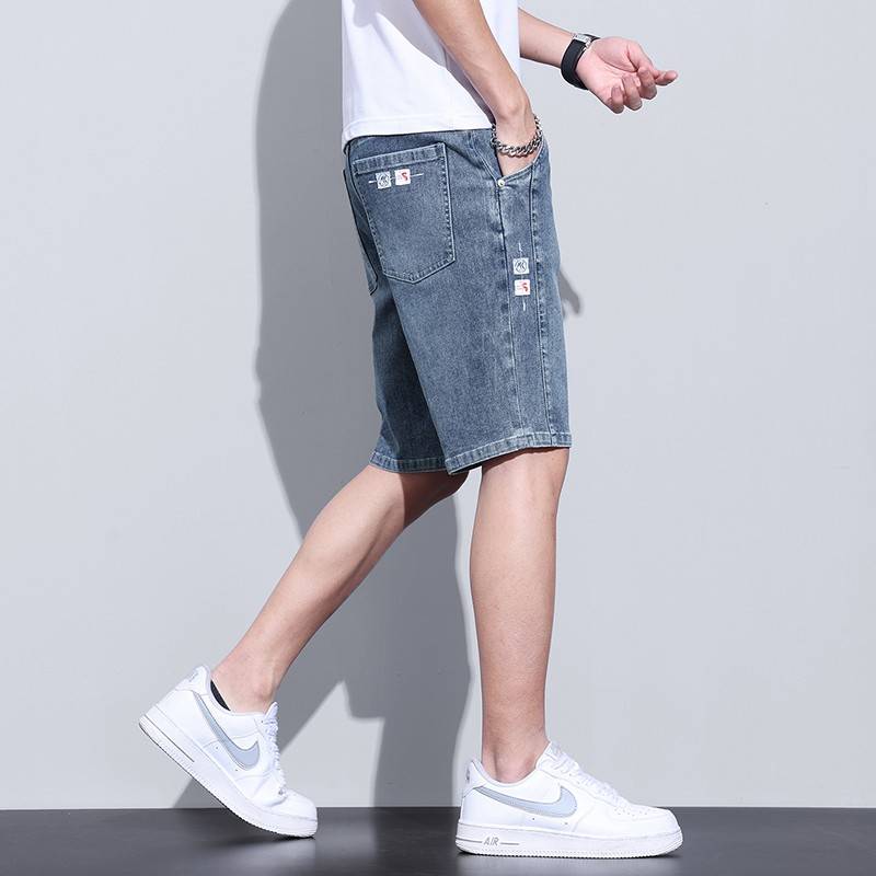 Light -colored denim shorts Men's summer thin loose straight iced icing pants 2024 new elastic panty pants