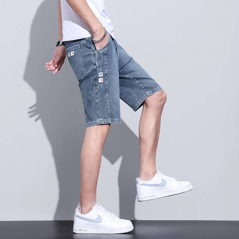 Light -colored denim shorts Men's summer thin loose straight iced icing pants 2024 new elastic panty pants