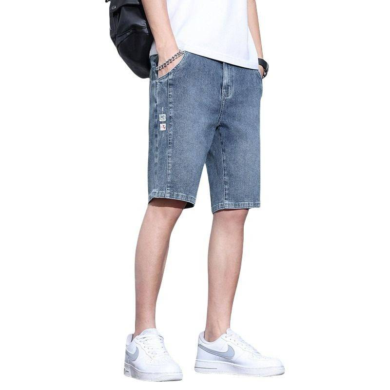 Light -colored denim shorts Men's summer thin loose straight iced icing pants 2024 new elastic panty pants
