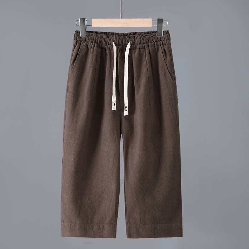 Linen pants men's summer thin -drying ice silk horse pants outside wearing casual loose cotton and linen eight -point shorts