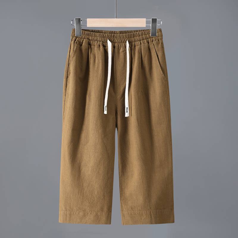 Linen pants men's summer thin -drying ice silk horse pants outside wearing casual loose cotton and linen eight -point shorts