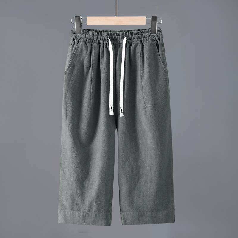 Linen pants men's summer thin -drying ice silk horse pants outside wearing casual loose cotton and linen eight -point shorts