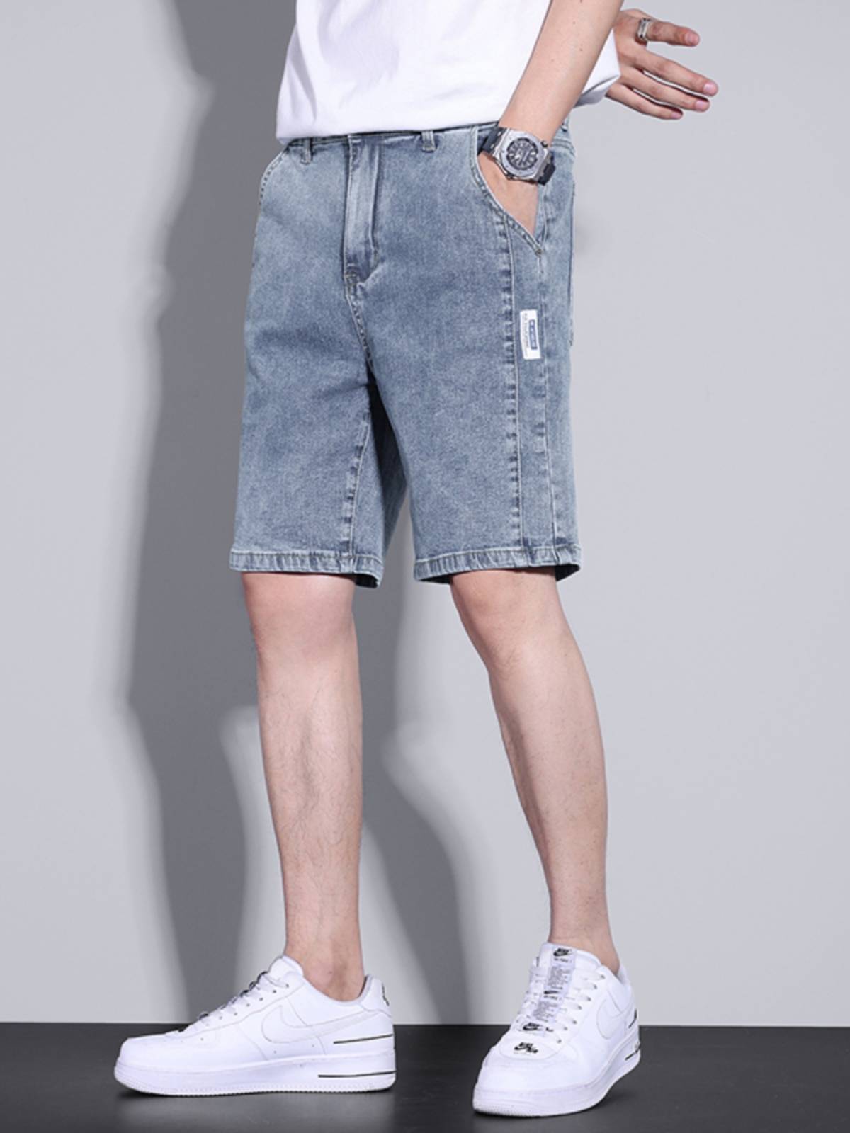Summer thin denim shorts, men's loose straight horse pants, summer comfortable outside pants pants elastic pants