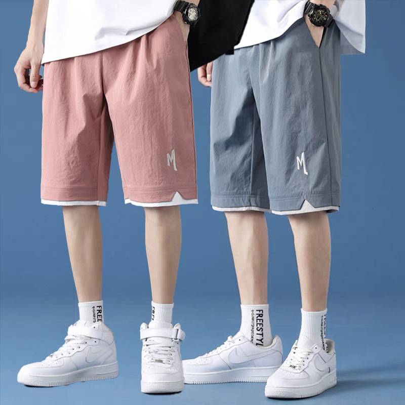 Casual shorts Men's summer thin loose large size high -size junior high school student horse pants men's sports ice silk five -point pants