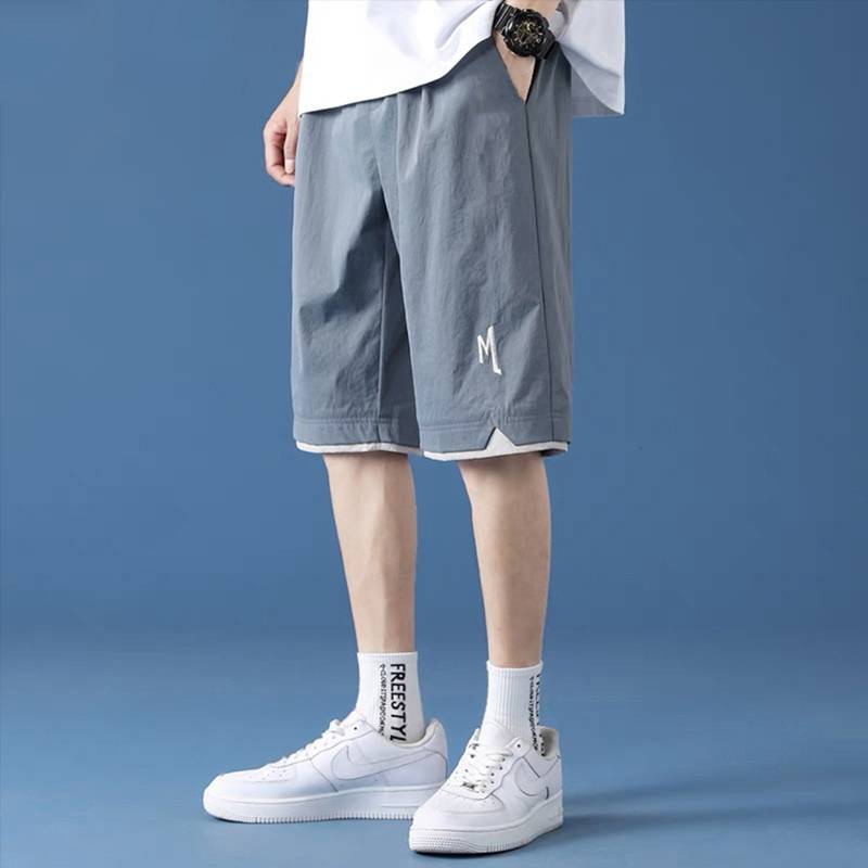 Casual shorts Men's summer thin loose large size high -size junior high school student horse pants men's sports ice silk five -point pants