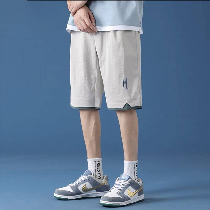 Casual shorts Men's summer thin loose large size high -size junior high school student horse pants men's sports ice silk five -point pants