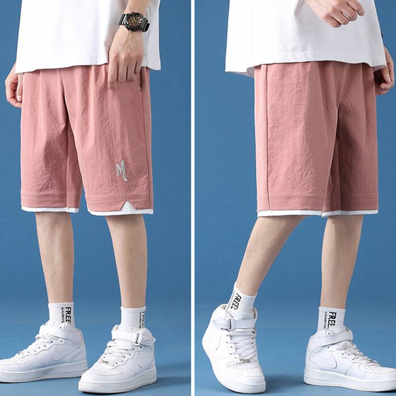 Casual shorts Men's summer thin loose large size high -size junior high school student horse pants men's sports ice silk five -point pants