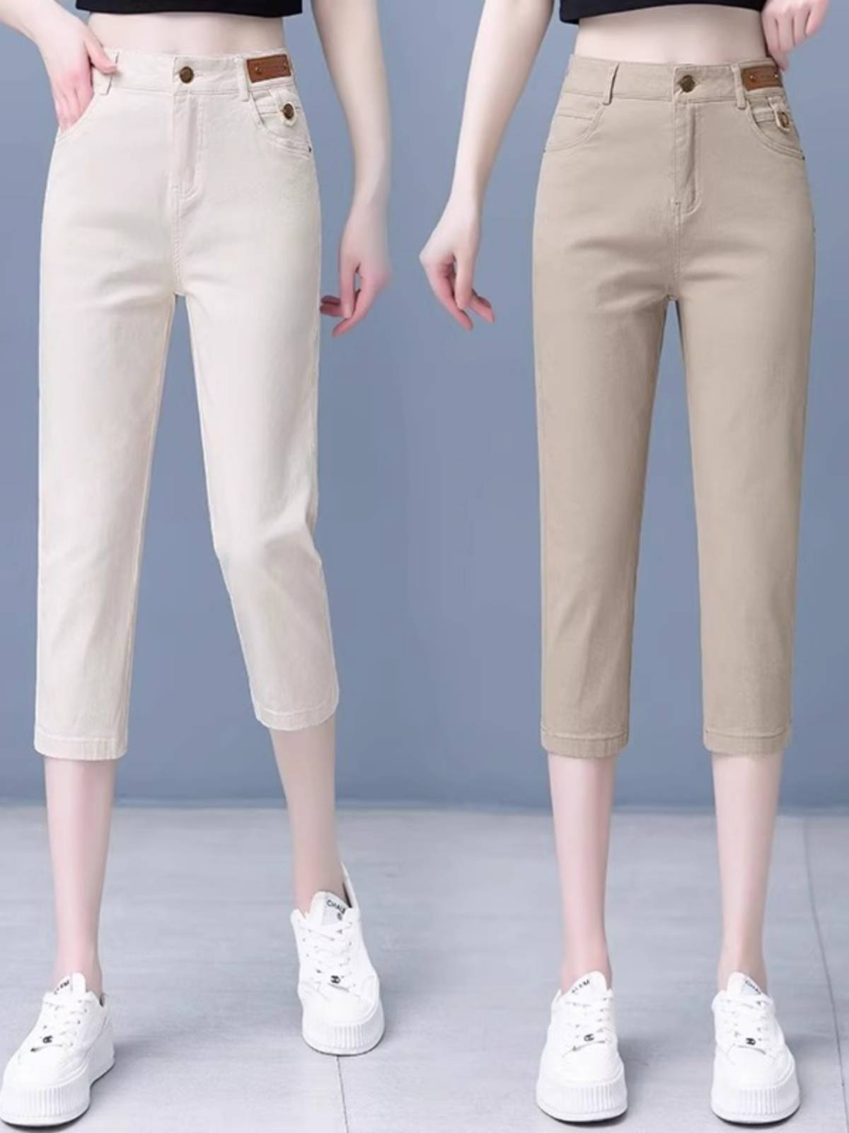 Seven -point denim shorts, women's summer thin 2024 new pure cotton pants high waist, thin waist thin mid pants casual Haron pants