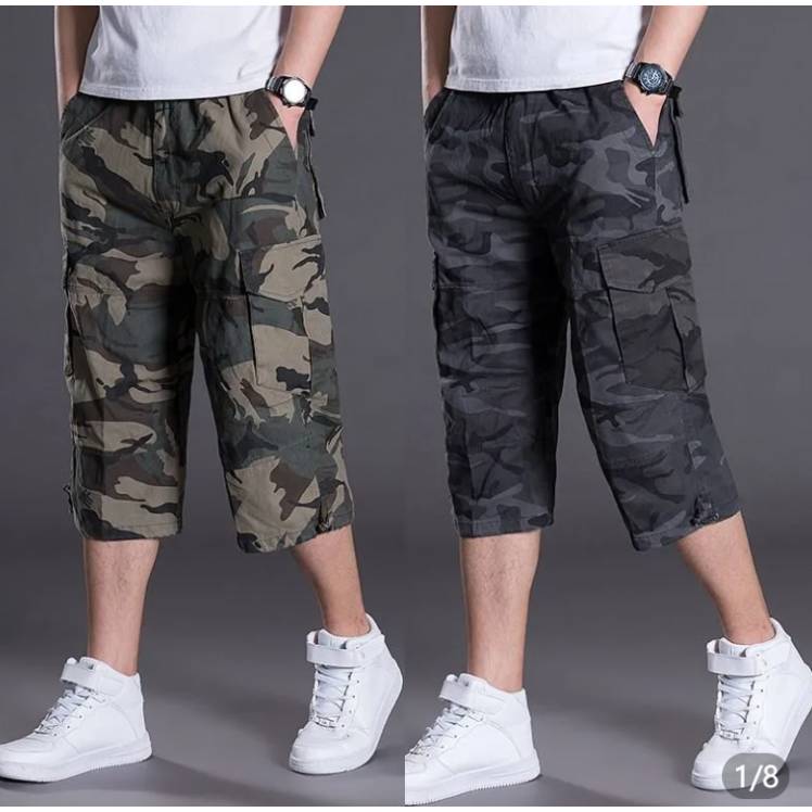 Summer camouflage pants pants men's loose large size large -scale small -size work shorts, men's pure cotton pants, tide brand leisure 7 points horse pants