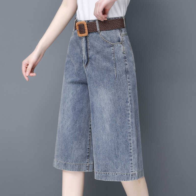 Loose five -point wide -legged denominated jeans 2024 Summer horse trousers Short -wearing Korean version thin models and thin pants in women's tide