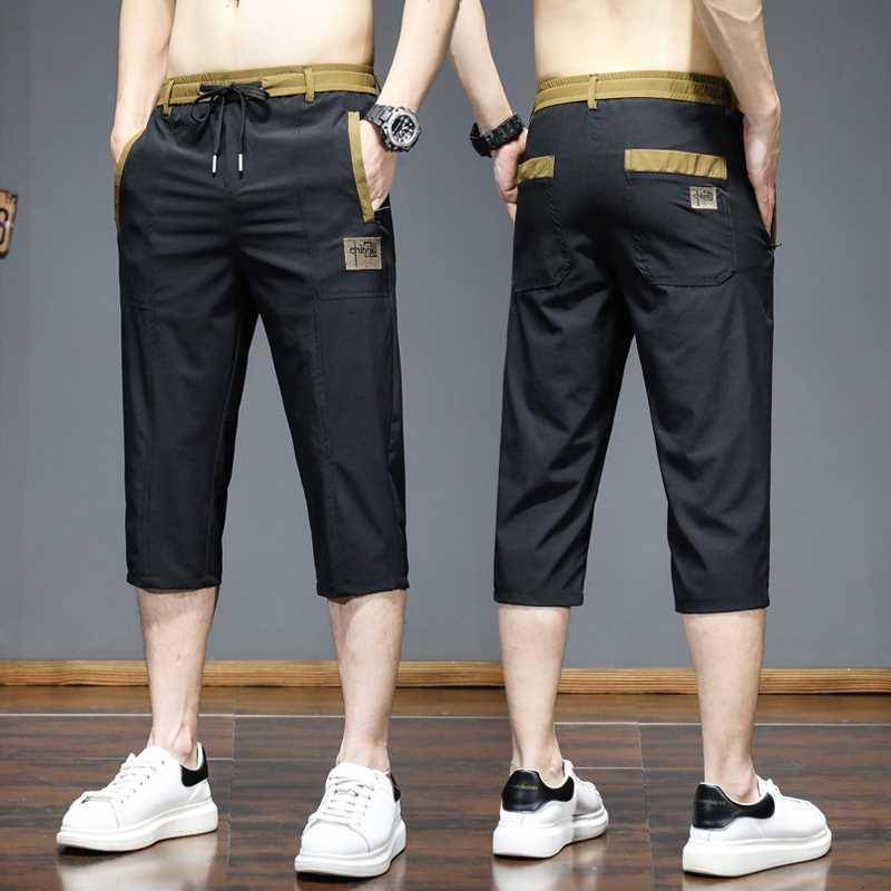 Ice silk shorts men's summer thin seven -point casual pants men's trendy wild 7 -point sports pants and pants