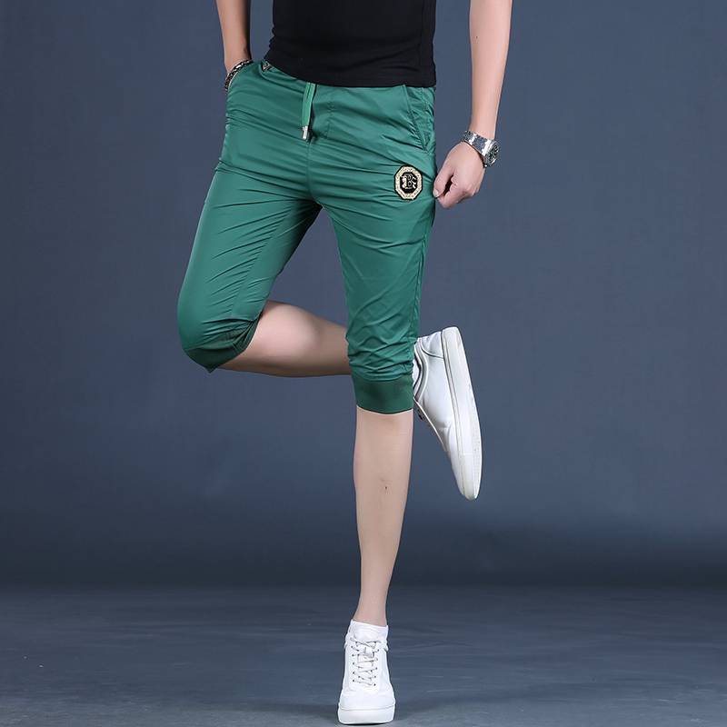 2024 Men's Bingshi Mid -pants Summer Slim Slim Green Leisure Small Foot 7 Pants Pants Tide Fashion Close Boom Pants