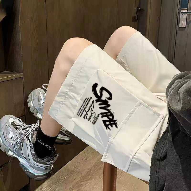 Workers and shorts Men's summer trend INS Hong Kong style Korean version of loose horse pants leisure wearing five -point pants versatile straight tube