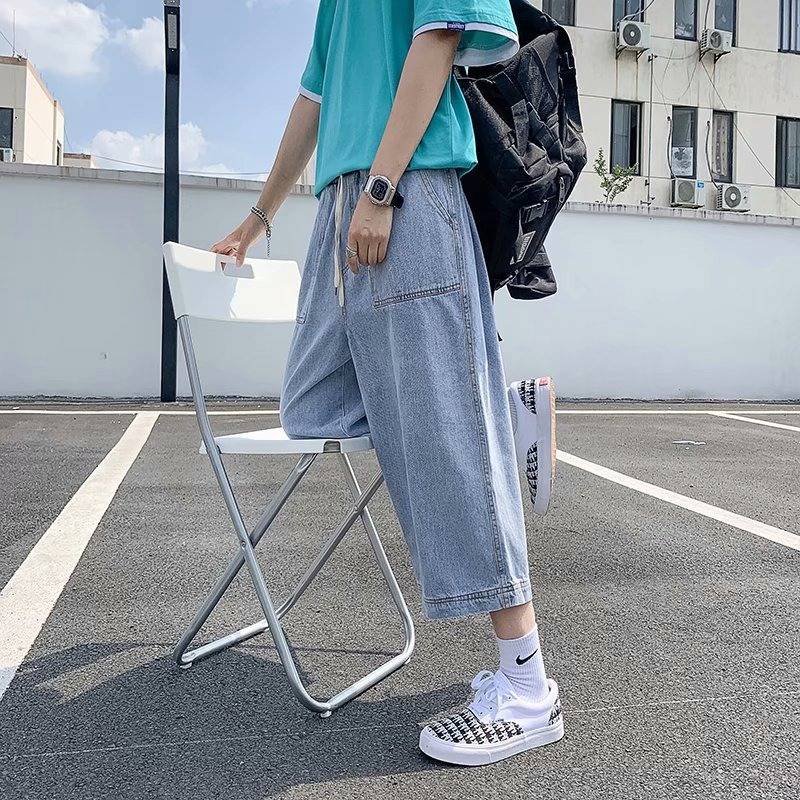 Seven -eighth denim pants Men's summer thin Japanese workmanship horse pants young young retro knee shorts