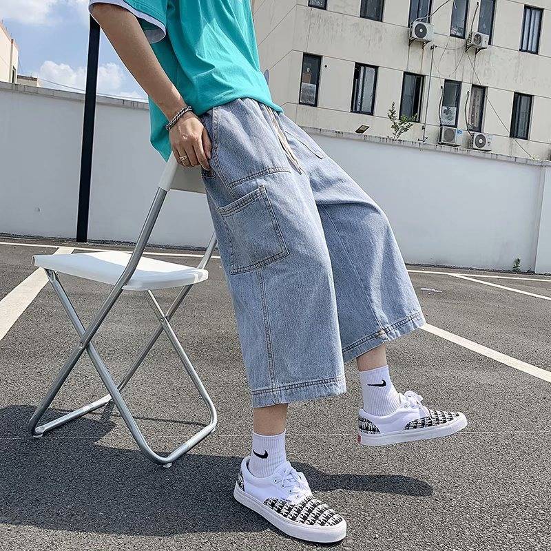 Seven -eighth denim pants Men's summer thin Japanese workmanship horse pants young young retro knee shorts