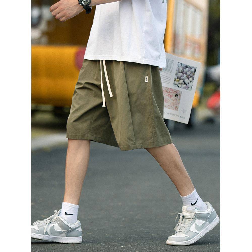 American style shorts Men's summer ice silk trend high street vertical penta pants loose horse pants cropped pants pants