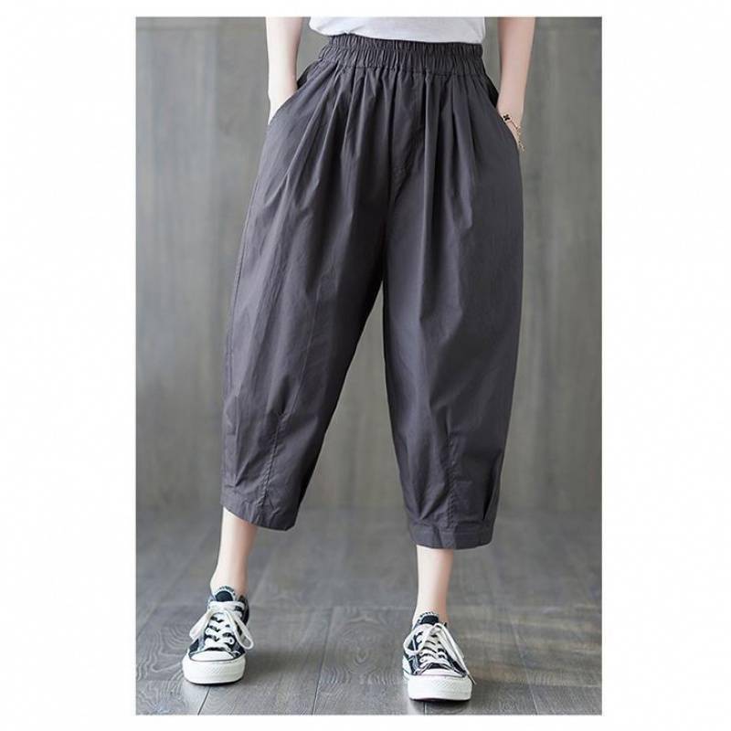 Seven -point pants women's loose summer thin cotton and hemp, high waist, large size, fat mm thin pants and pants casual L L
