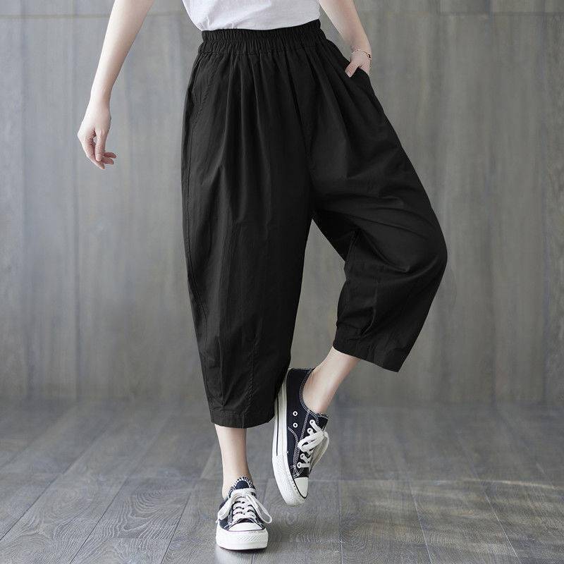 Seven -point pants women's loose summer thin cotton and hemp, high waist, large size, fat mm thin pants and pants casual L L