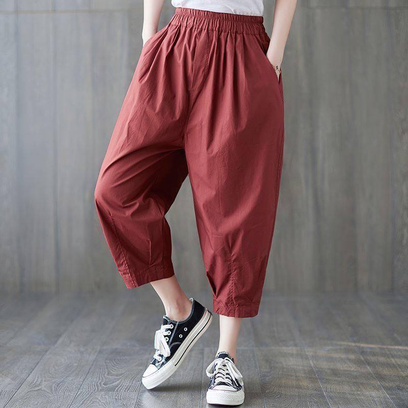 Seven -point pants women's loose summer thin cotton and hemp, high waist, large size, fat mm thin pants and pants casual L L