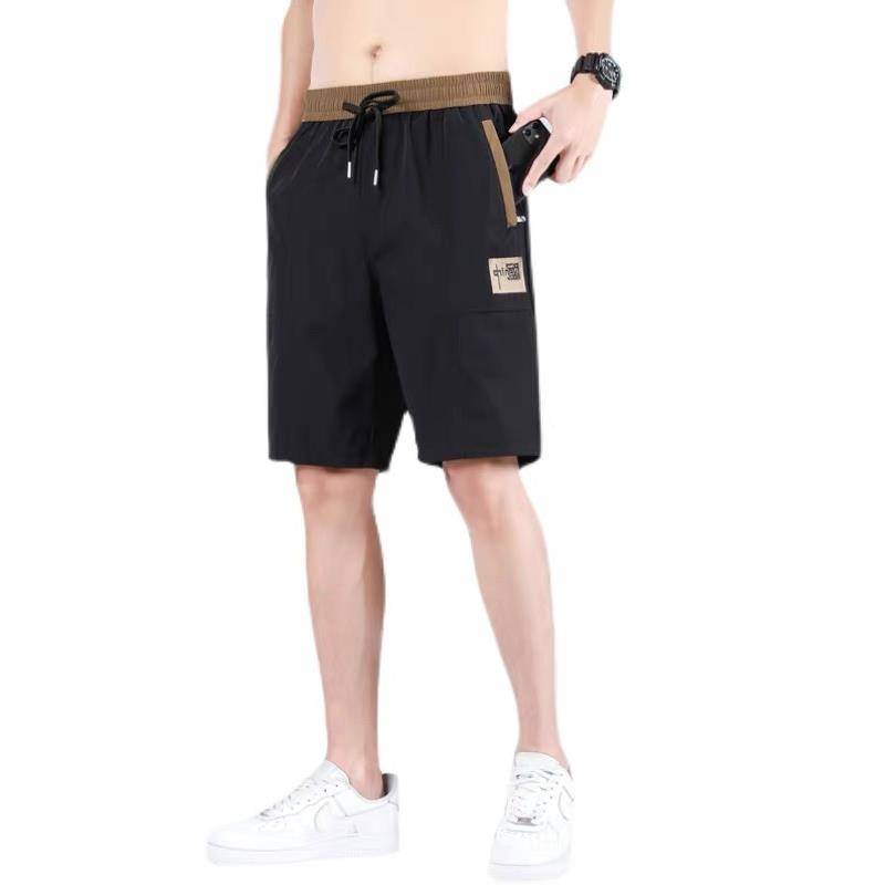 Ice silk shorts men's summer ultra -thin embroidered five -point straight leisure pants loose fast dry horse pants beach pants