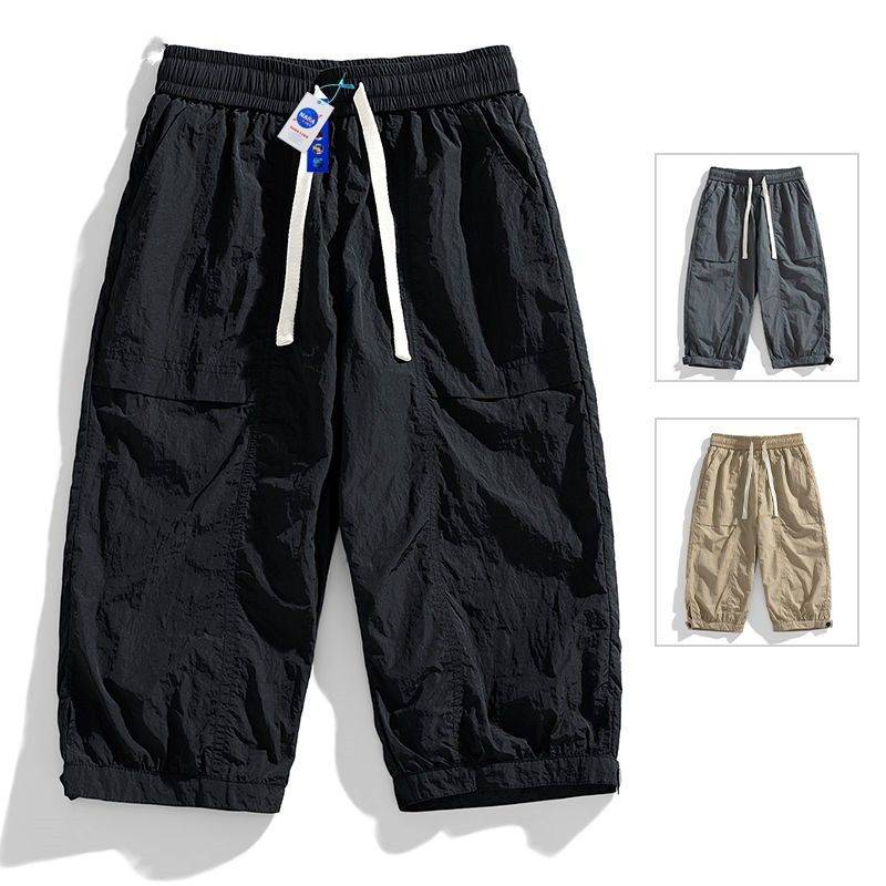 Summer new cropped pants male loose youth sports pants tide brand casual ice silk pants and pants pants pants handsome