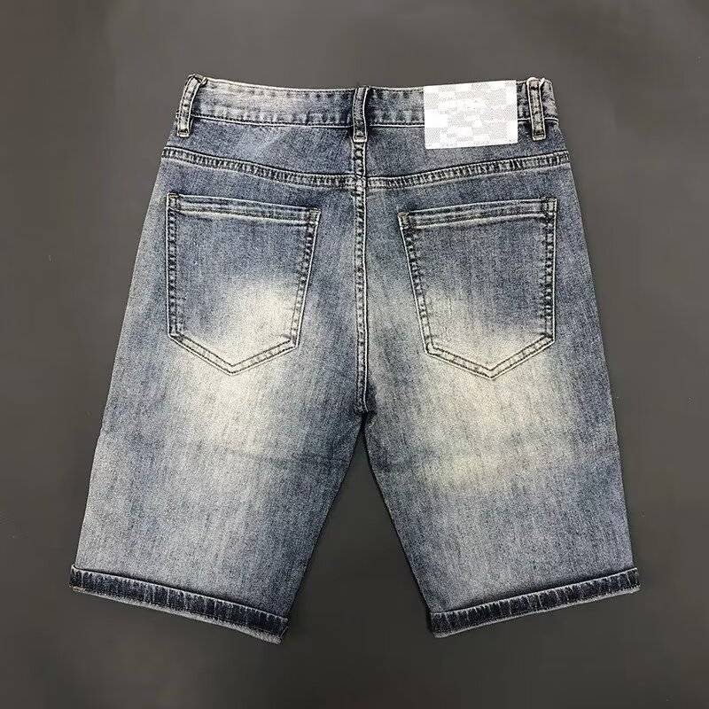 2024 New denim shorts Men's summer thin pants tide brand embroidery slimming pants casual horse pants