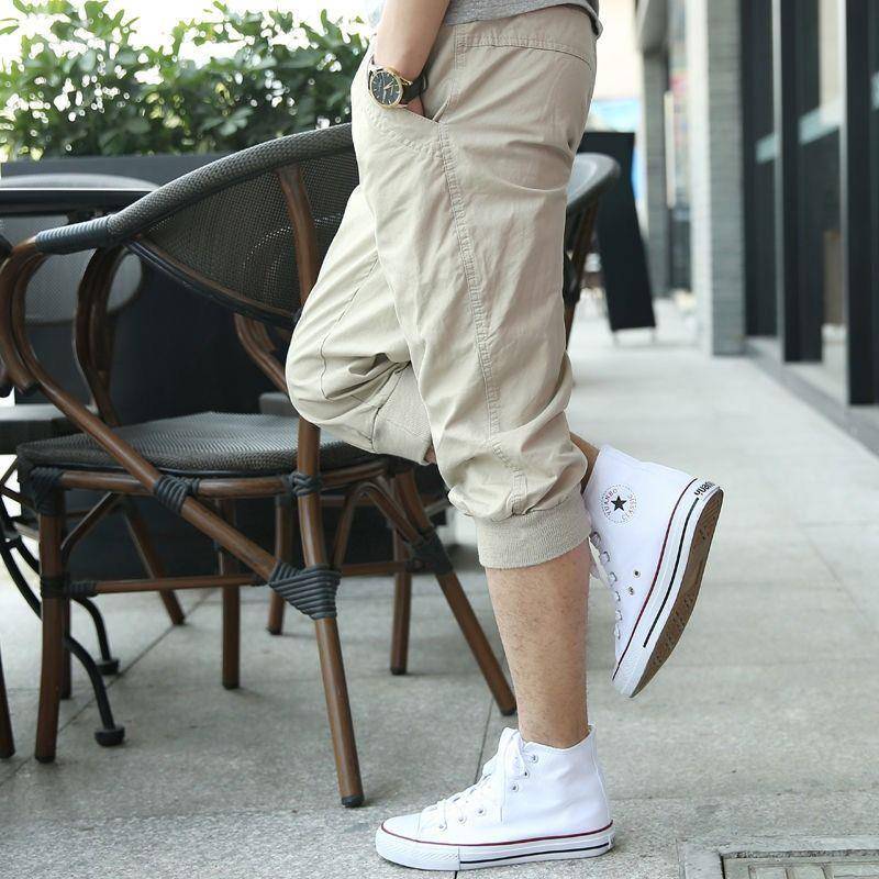 Summer men's casual pants 7 points sports shorts loose small feet horse pants seven points collection pure cotton Haren men's middle pants