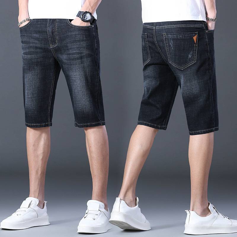 Jiu Mu King's official genuine jeans shorts, thin pent -point pants pants pants pants elastic 5 points casual pants cotton