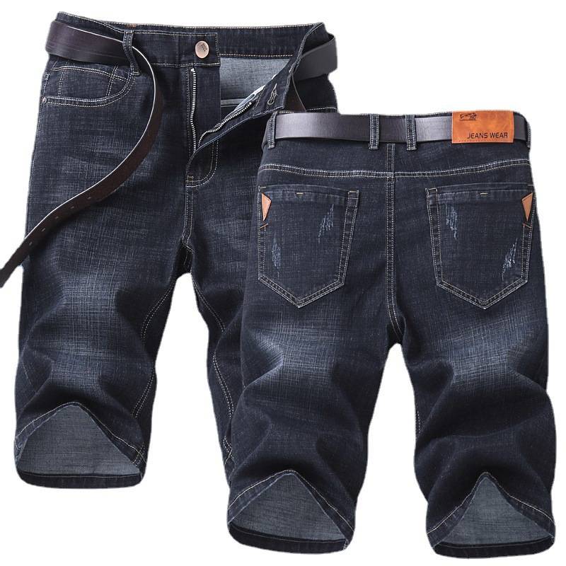 Jiu Mu King's official genuine jeans shorts, thin pent -point pants pants pants pants elastic 5 points casual pants cotton