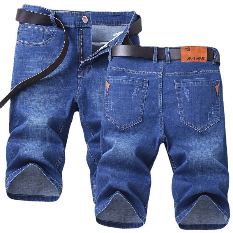 Jiu Mu King's official genuine jeans shorts, thin pent -point pants pants pants pants elastic 5 points casual pants cotton