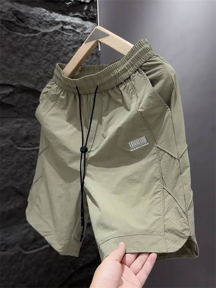 Cool, comfortable high -quality tide brand ice silk pants sports casual shorts men's summer thin loose pants pants
