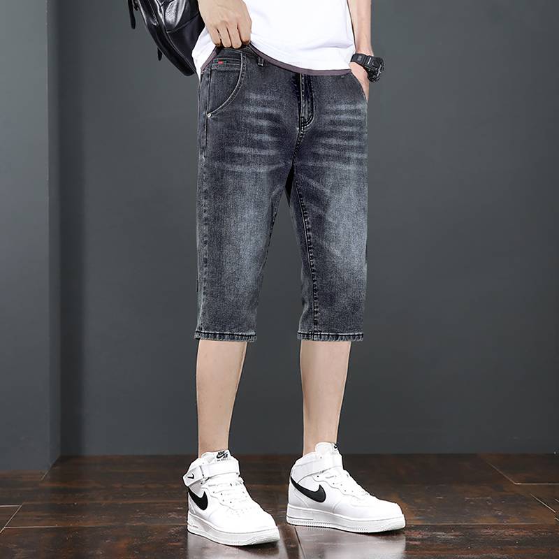 Xintang denim shorts men's cropped pants 2024 new summer thin loose straight straight horse pants elastic semi -trousers
